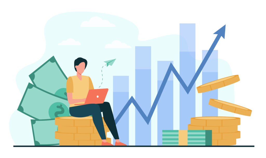 Investor With Laptop Monitoring Growth Of Dividends